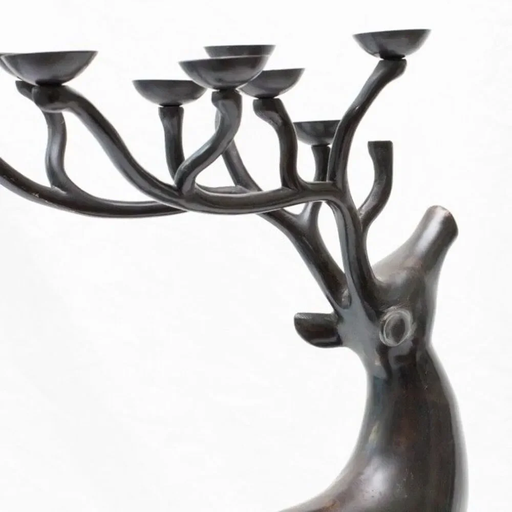 Pottery Barn Black Metal Reindeer Candelabra Candle Holder 20
